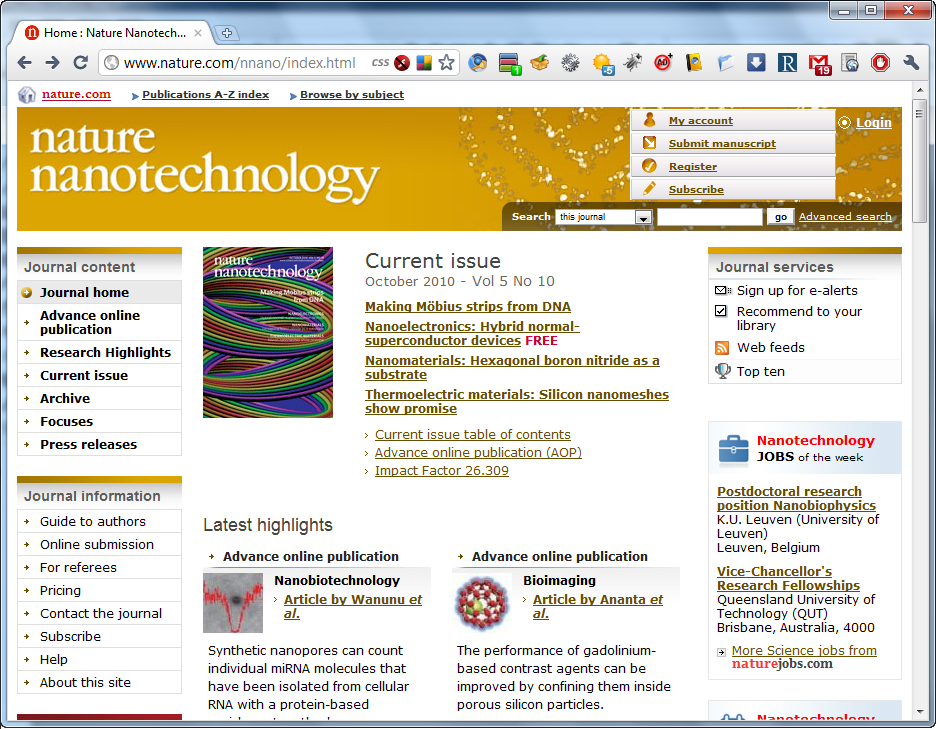 Сайт журнала Nature Nanotechnology